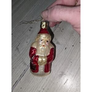 Vtg Blown Glass Santa Ornament Marked West Germany Christmas Holiday 3"
